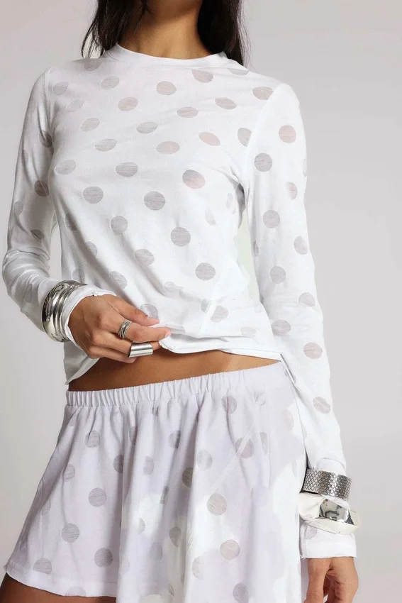 Aerea Burnout Polkadot Long Sleeve Mist Top