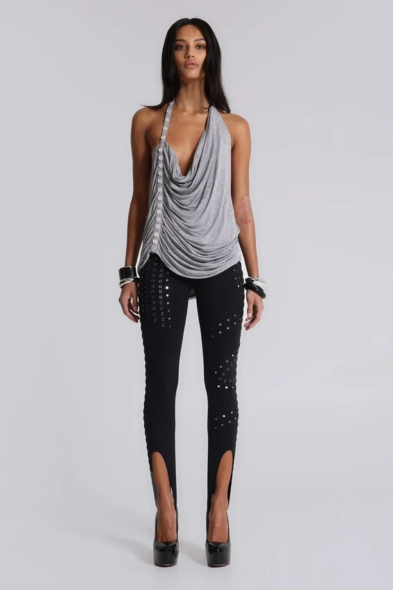 Alisia Backless Button Halter Top