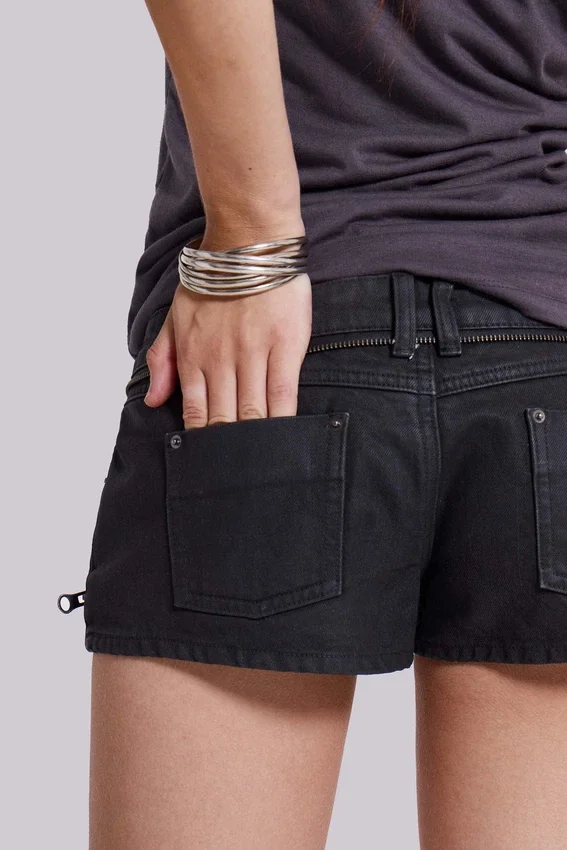 Ardor Coated Mini Denim Shorts in Black