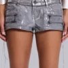 Ardor Coated Mini Denim Shorts in Silver