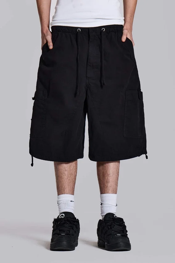 Black Parachute Cargo Baggy Shorts