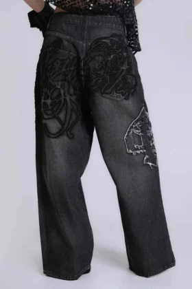 Black Raised Embroidery XL Colossus Jeans