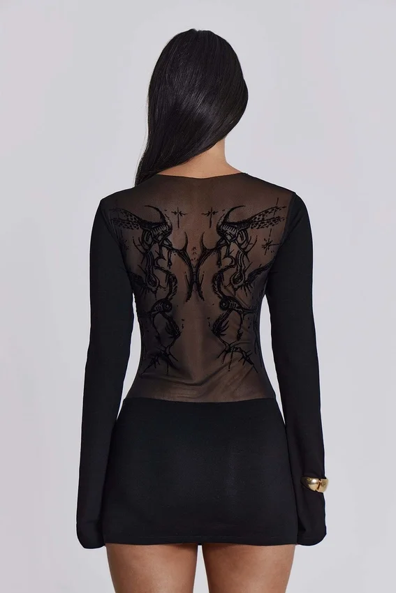 Black Wings Mesh Dress