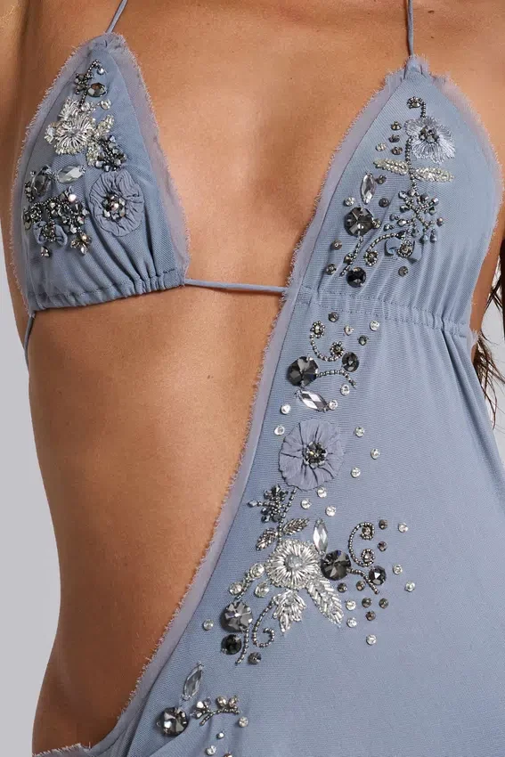 Brisa Asymmetric Hand-Beaded Maxi Dress