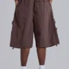 Brown Parachute Cargo Baggy Shorts