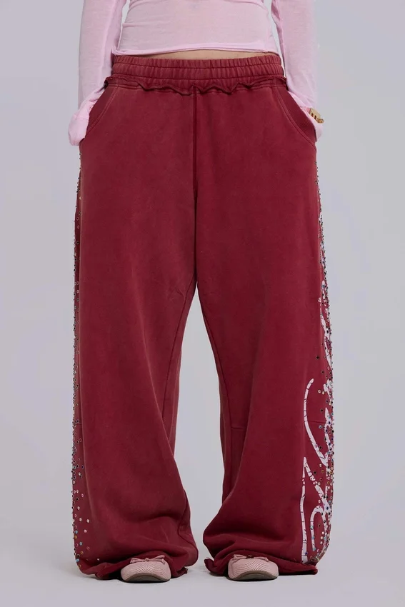Burgundy Hardcore Jewel Monster Joggers