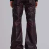 Burgundy Studded Faux Leather Drift Bootcut Trousers