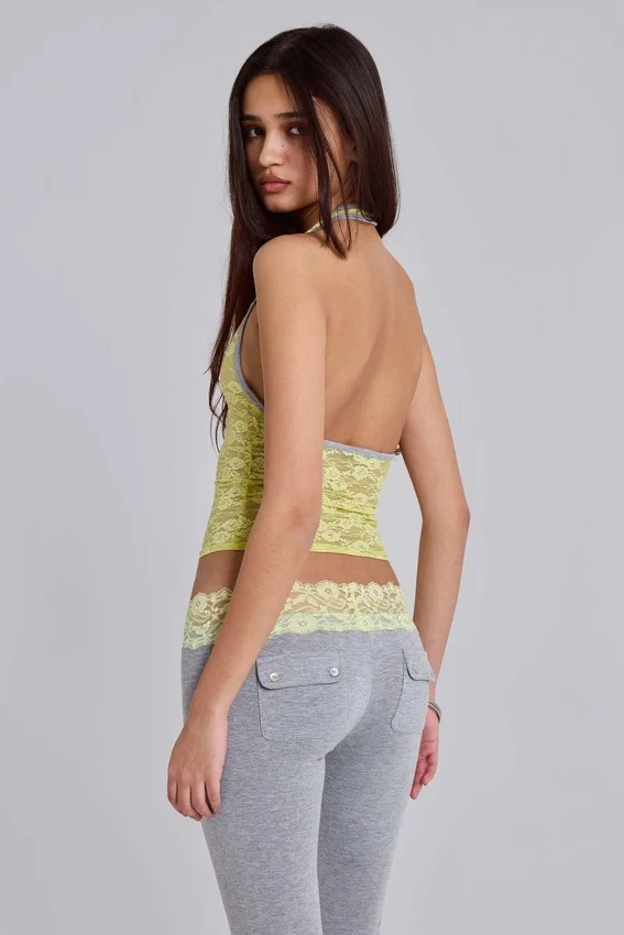 Cassia Lace Henley Halter Top
