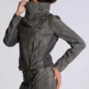 Cera Clasp PU Leather Funnel Jacket