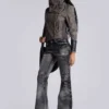 Cera Clasp PU Leather Funnel Jacket