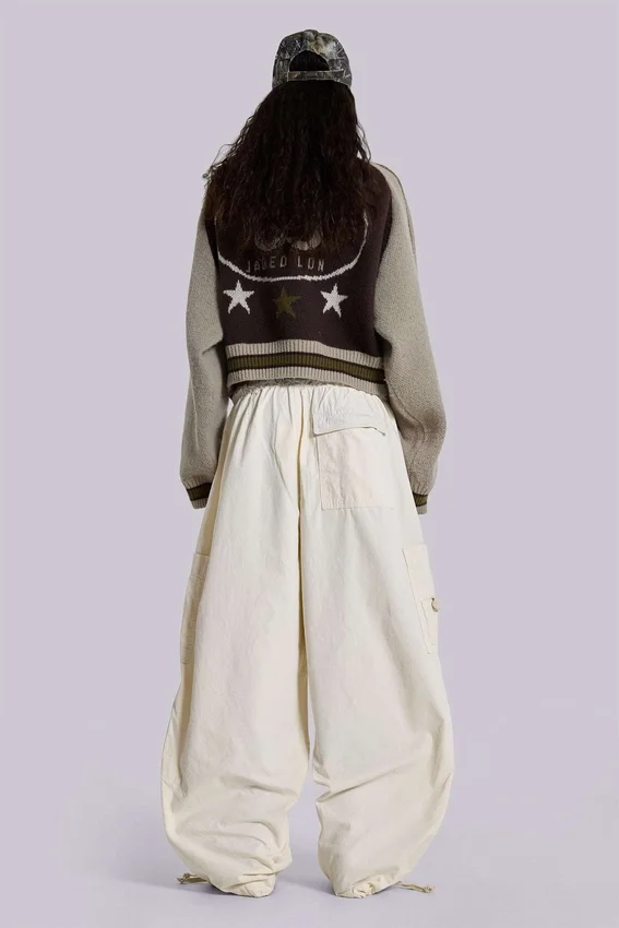 Ecru Parachute Cargo Pants