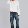 Ecru Waffle Henley Top