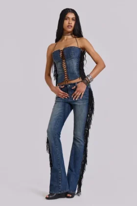 El Topo Fringe Bootcut Jeans in Blue Wash