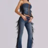 Odile Denim Fringe Lace Up Corset