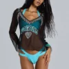 Football Embellished Chiffon Top