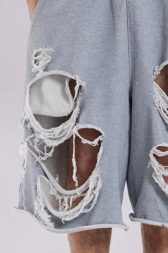 Grey Distressed Monster Shorts