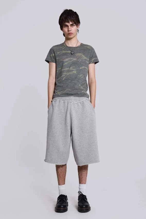 Grey Marl Monster Jogger Baggy Shorts