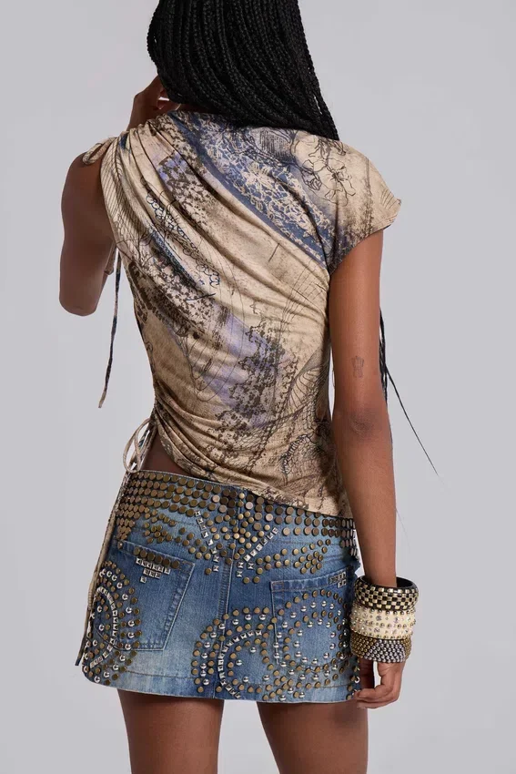 Hena Studded Denim Mini Skirt