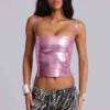 Idol Metallic Bandage Corset Top in Pink
