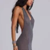 Infinity Knit Halter Mini Dress in Gunmetal