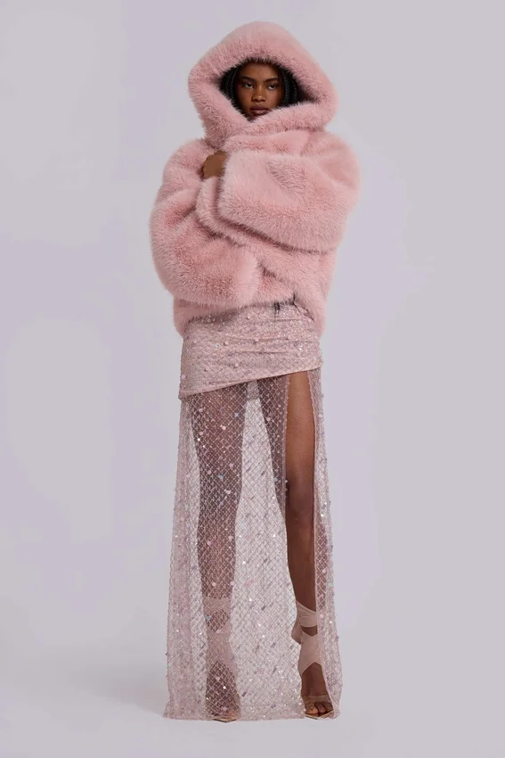 Mara Oversized Faux Fur Coat in Pink