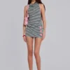 Misty Stripe Button Backless Mini Dress