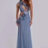 Noctelle Cut Out Maxi Dress with Feathers
