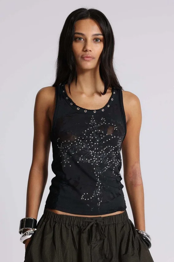 Ramona Burnout Vest Top in Black