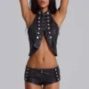Rebel Military PU Leather Mini Shorts