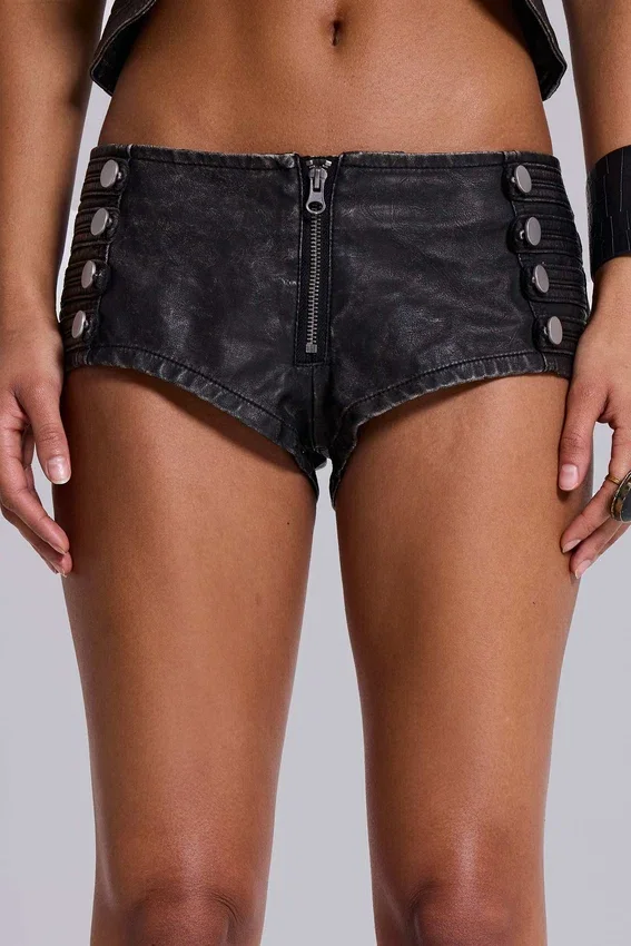 Rebel Military PU Leather Mini Shorts