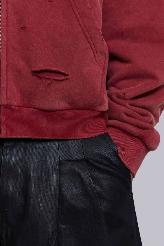 Red Sun Faded Waffle Lined Zip Hoodie