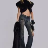 Tori Distressed Lace Low Rise Bootcut Jeans