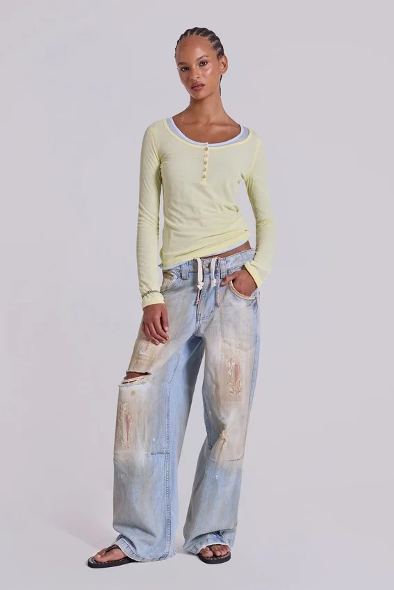 Sheer Henley Top in Buttercup