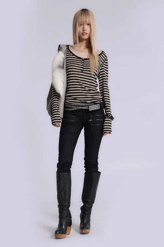 Sheer Henley Top In Stripe