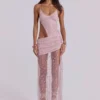 Stellar Asymmetric Hand Beaded Maxi Dress in Pink