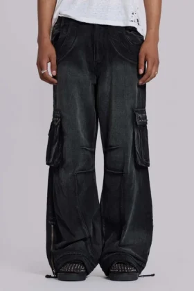 Sun Faded Black Trooper Cargo Pants