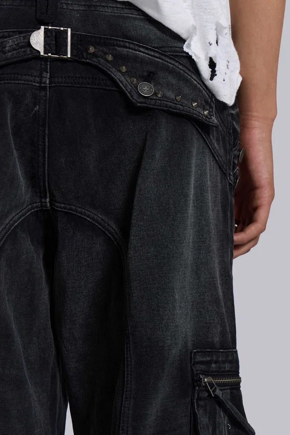 Sun Faded Black Trooper Cargo Pants