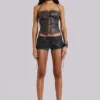 Odile Black Faux Leather Lace Up Corset