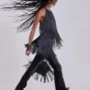 Vadra Backless Fringe Mini Dress