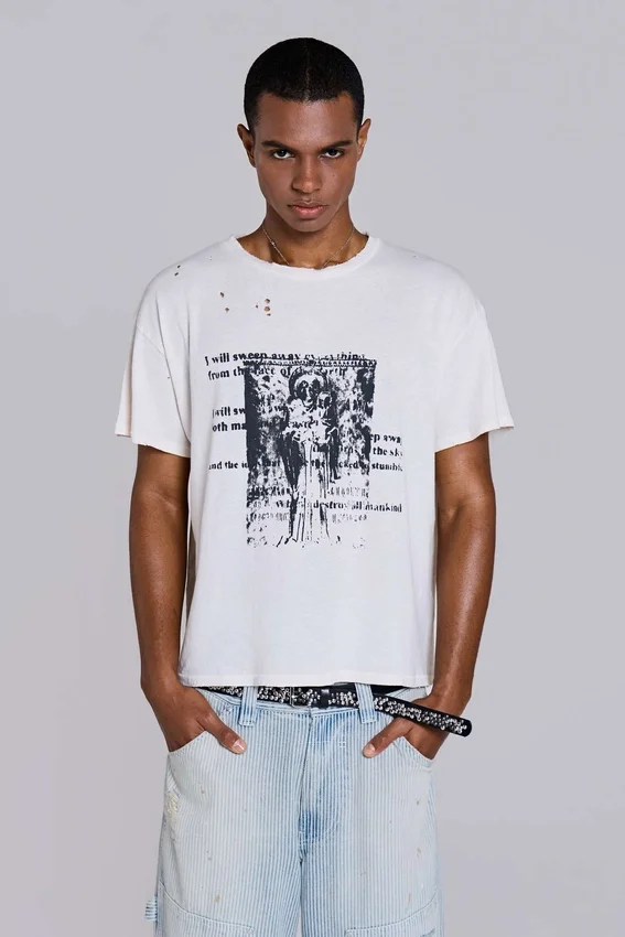 White Etching Cropped T-Shirt