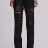 Zain Shredded Bootcut Jeans in Black